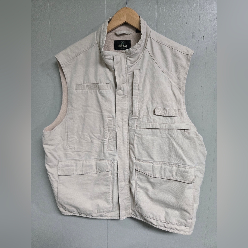 Redhead Vest Mens XL Khaki Utility Outdoor Hunting Multi Pocket Fleece
